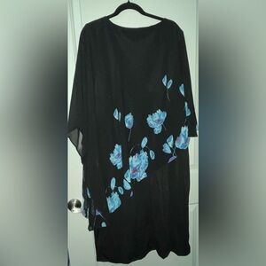 Chiffon Capelet Decorated Dress Knee Length Pencil Black Floral Blue Accents